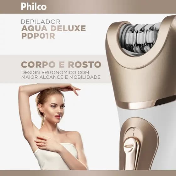 Depilador Elétrico Feminino Philco PDP01R Aqua Deluxe Bivolt Facial Corpo Resistente À Água