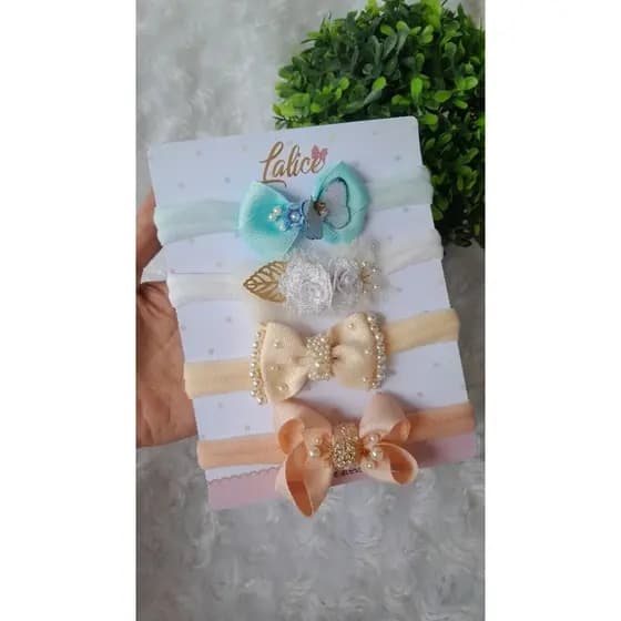 Kit 4 faixinhas de bebê/RN meus primeiros lacinhos Lacinho faixa bebê luxo
