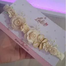 Tiara faixa infantil Jardim encantado bege/creme meia de seda