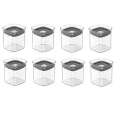 Potes Hermético Porta Condimentos Tempero Quadrado Clear 8 Peças Ou