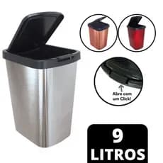 Lixeira Cesto Metalizado 09 Litros Com Tampa Click Label Vermelho Rose Gold Banheiro Cozinha