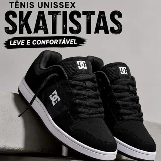 Tênis Unissex Skatista Dc Leve Confortável Casual Preto