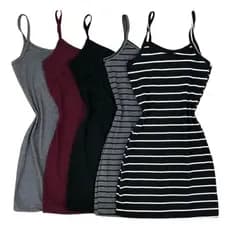 Kit 2 Vestidos Feminino Curto De Alcinha Canelado Varias Cores