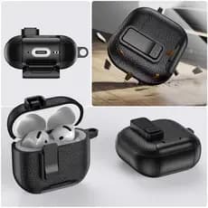 Nova Capa De Fone De Ouvido De Couro PU Para AirPods 4 3 2 1 Com Suporte De Telefone Bloqueio Seguro Pro 2 Textura