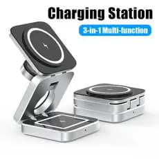 3 Em 1 Dobrável Carregador Sem Fio Suporte Magnético Estação De Carregamento Para Iphone Telefone Móvel Relógio 8 9