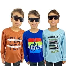 Kit 3 Camisetas Manga Longa Infantil Poliéster  Tamanho 6 ao 16