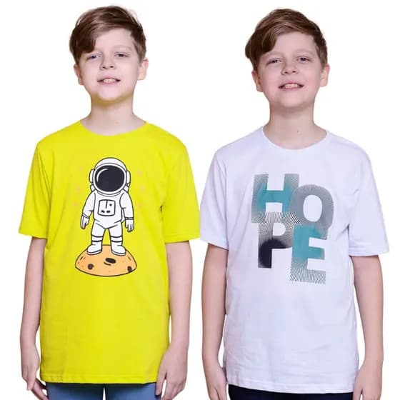 Kit 2 Camiseta Infantil Algodão Gola Redonda Manga Curta 10 a 16 Anos