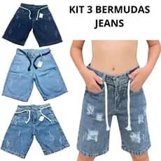 Kit 3 Shorts Jeans Premium Menino Criança Infantil juvenil 10 ao 16 anos