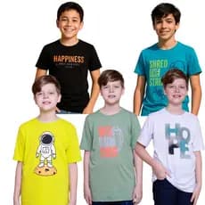 Kit 5 Camisetas Manga Curta Menino Criança Infantil gola redonda 100% Algodão