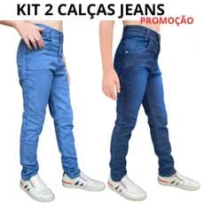 KIT 2 Calças Jeans Infantil Masculina Slim Fit Azul Claro e Azul Escuro do 8 ao 16 Anos