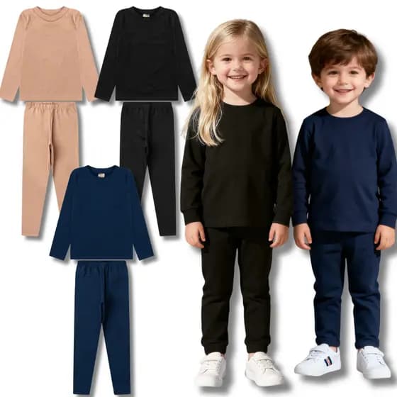 Kit 3 Conjuntos Térmicos Lisos Peluciados Unissex Menino e Menina Infantil - Inverno Frio Escolar