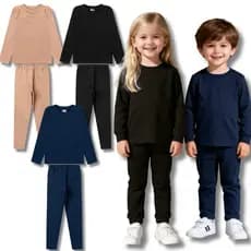 Kit 3 Conjuntos Térmicos Lisos Peluciados Unissex Menino e Menina Infantil - Inverno Frio Escolar