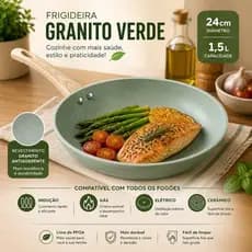 Frigideira Nanoceramica 24cm Antiaderente Resistente Cozinha Verde Granito