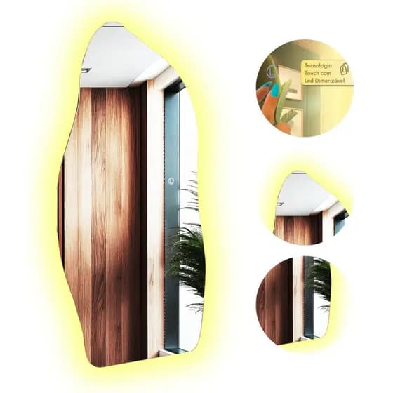 Espelho Lopazzi Orgânico Com Led 170cm x 70cm Corpo Inteiro Grande Quarto Sala Banheiro Grande Moderno Luxo