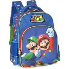 Mochila Mario Bros Azul Infantil Escolar | Mochila Resistente com Zíper Grande | Bolsa Escolar Personagem