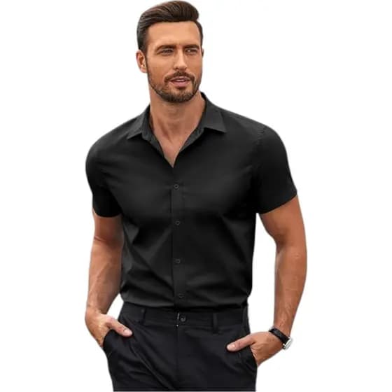 Camisa manga curta branca slim fit social masculina de botões