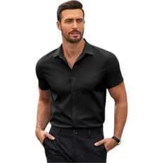 Camisa manga curta branca slim fit social masculina de botões