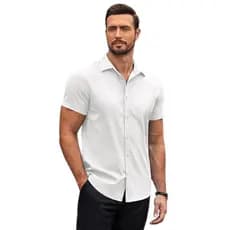 Camisa manga curta branca slim social masculina de botões top envio rápido caimento suave imperdível