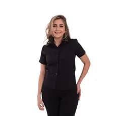 Blusa manga curta camisa feminina lisa para secretária dia a dia