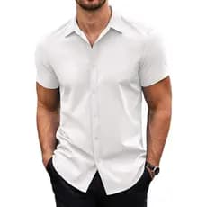 Camisa slim manga curta masculina social casual sem bolso todas as estações costura de qualidade