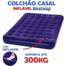 Colchão Inflável Casal Com Inflador Interno Fole Resistente + Kit reparo