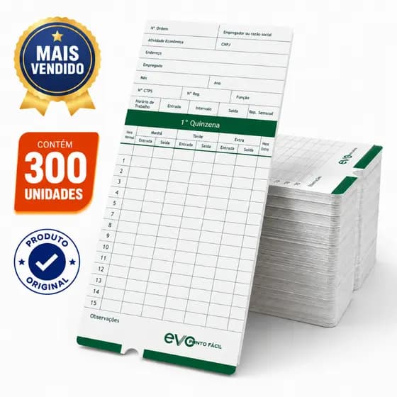 Cartão de Bater Ponto - 300 Unidades -  Trabalho Funcionário Cartográfico Máquina Digital Relógio Manual