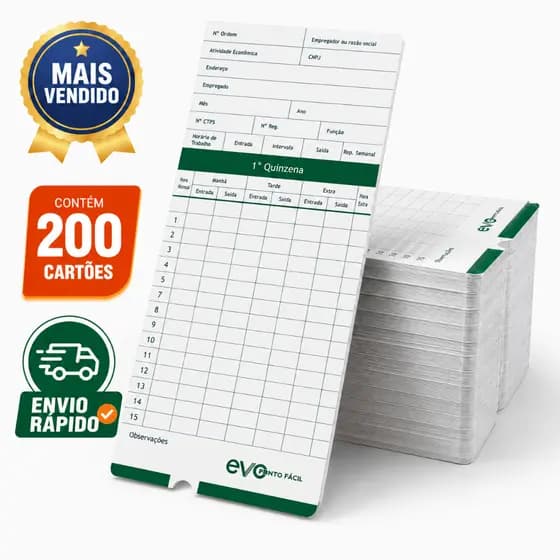 Cartão Ponto Cartográfico Original - 200 Unidades - Trabalho Funcionário Máquina Digital Relógio Registro