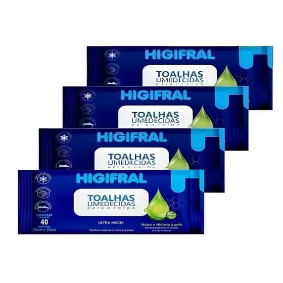 Kit 4 Toalhas Umedecidas Para Adulto Higifral 160 Unidades
