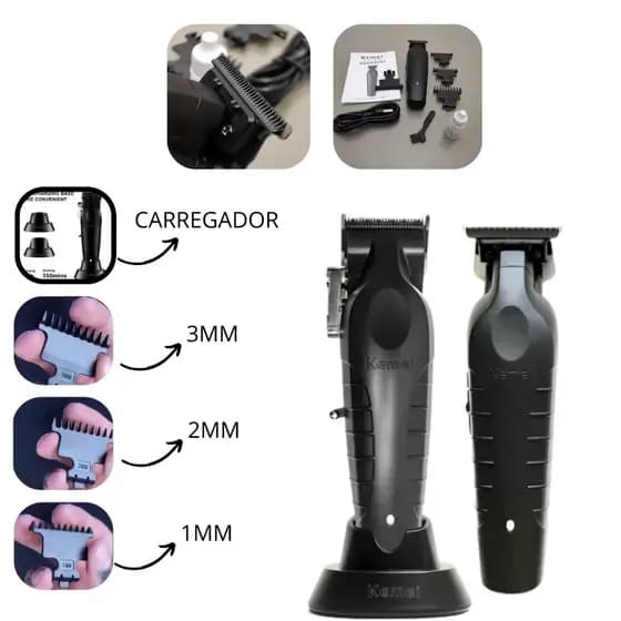 Combo Kemei Original: Máquina Cortar Cabelo 2299 + Máquina Acabamento 2296