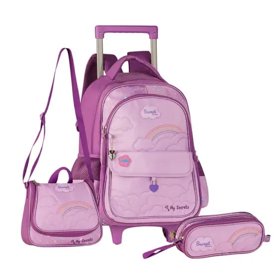 Kit Infantil Rodinhas Escolar Sweet Queen Doce Meninas Estojo Lancheira Princesa Original Arco Íris