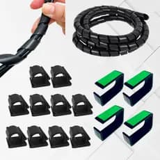Kit 15 Organizadores Fios Preto Organiza Cabos Flexível Resistente Setup Game