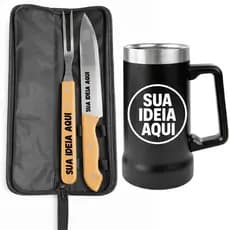 Kit Churrasco Personalizado Faca Garfo Estojo Nome Logo Time Copo térmico personalizado