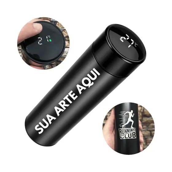 kit 5 Garrafa 500ml LED Personalizada nome, logo, time Inox Medidor de Temperatura Digital