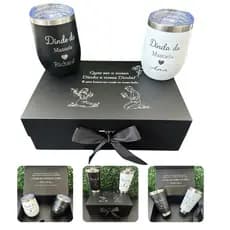 Kit Caixa Personalizada Batizado casamento + 2 Copos Térmicos Personalizados - Convite brinde Padrinho e Madrinha