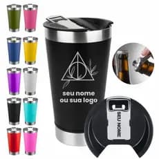 kit 35 copos termicos personalizados brinde 473ml com nome logo ou time tampa abridor de garrafa