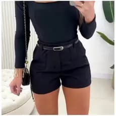 Short Alfaiataria Feminino Cintura Alta COM CINTO Bolso Zíper Lateral Bermuda Elegante Social