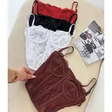 Cropped Feminino Corset Renda Corselet Alça Regulagem