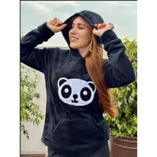 Blusa de Frio Moletom Feminina Com Capuz Canguru e Estampa Pandinha Envio Imediato