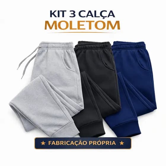 KIT 3 Calças Moletom Unissex Peluciadas Com Punho e Elástico Para Ajuste
