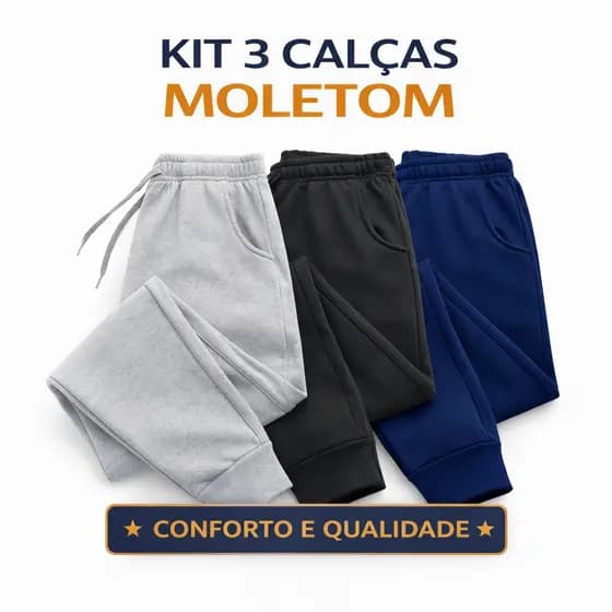 KIT 3 Calça Moletom Unissex Ideal Para Sports e Corridas Com Punho e Elastico