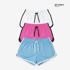 Kit 3 Shorts Fitness Feminino Algodão ou Dry Fit Leve Academia Corrida Confortável
