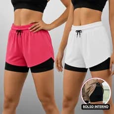Kit 2 Shorts 2 Em 1 Feminino Esportivo Com Forro De Compressão Dry Fit Treino