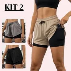 Kit 2 Shorts Compressão 2 Em 1 Feminino Bermuda Para academia Caminhadas E Corrida
