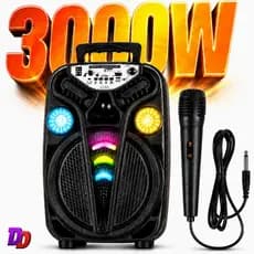Caixa de som Grande Partybox 3000w Potente Bluetooth Microfone karaoke com Alça Bass Play Led RGB