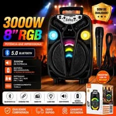 Caixa de som Grande Partybox Potente 3000w Bluetooth Microfone karaoke com Alça Bass Play Led RGB