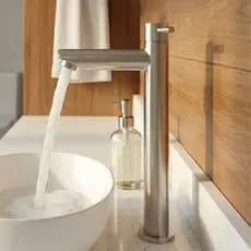 Torneira Banheiro Bica Alta Luxo Aço Inox Escovado Lavabo Cuba Apoio 30cm 1/4 Volta Premium
