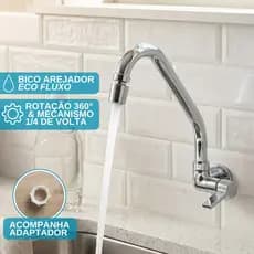Torneira Cozinha Parede Gourmet Cromada Bica Articulada 360° Antiferrugem Com Arejador e 1/4 Volta