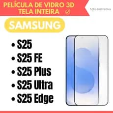 Película de Vidro 3D Para Samsung S25 / S25 FE / S25 Plus / S25 Ultra / S25 Edge / Protetor de Tela.