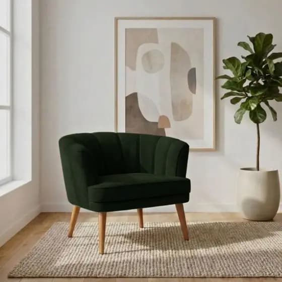 Poltrona para Sala de Estar Moderna Tecido Veludo Macia Pés de Madeira Resistente Ergonômica