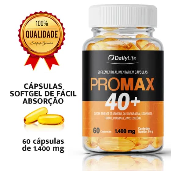 Suplemento Pro Max 40 +  Masculino Contém Oleo de Abóbora - Oleo de Girassol - 60 Capsulas 1400 mg - DailyLife